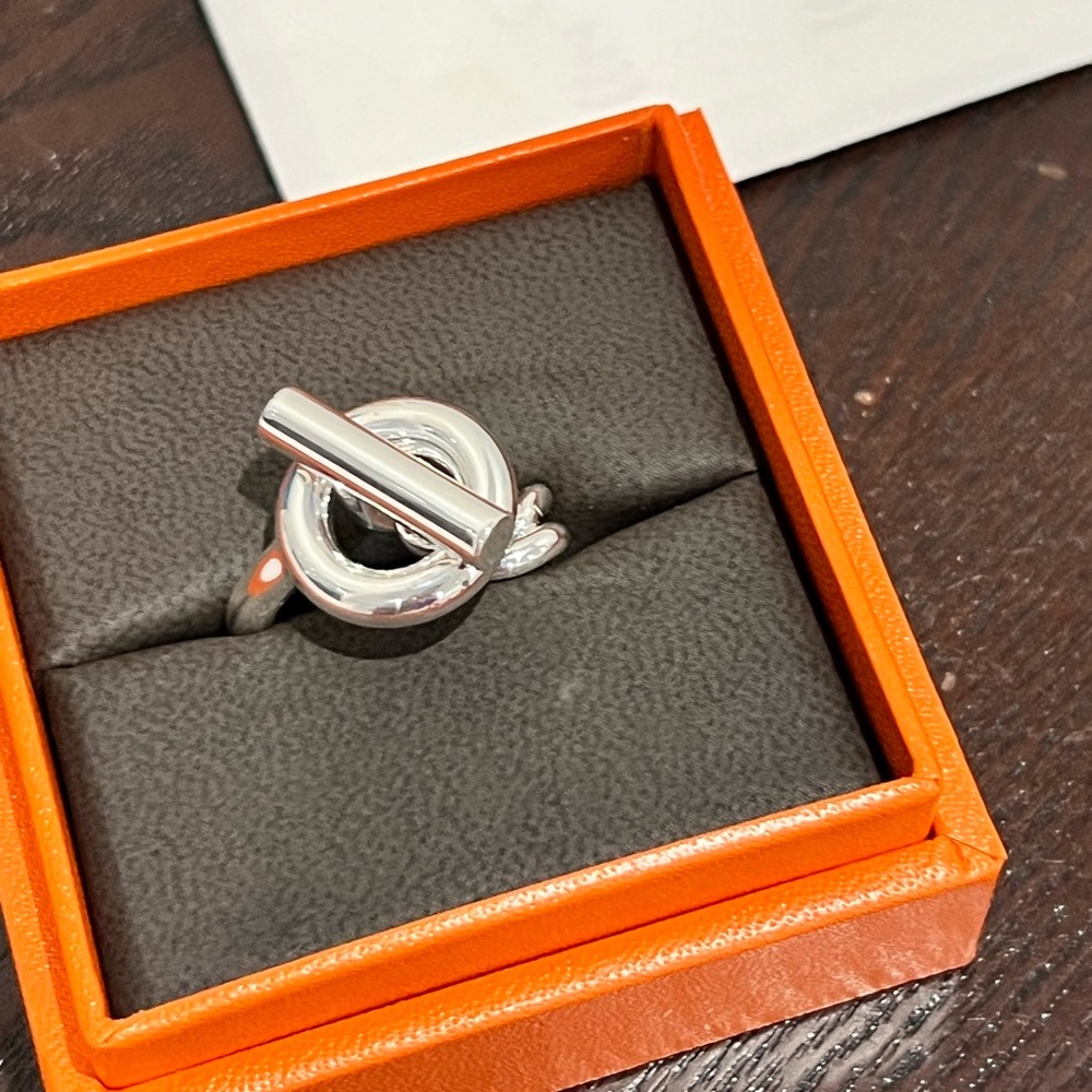 Hermes silver ring croissette new full set size 52
